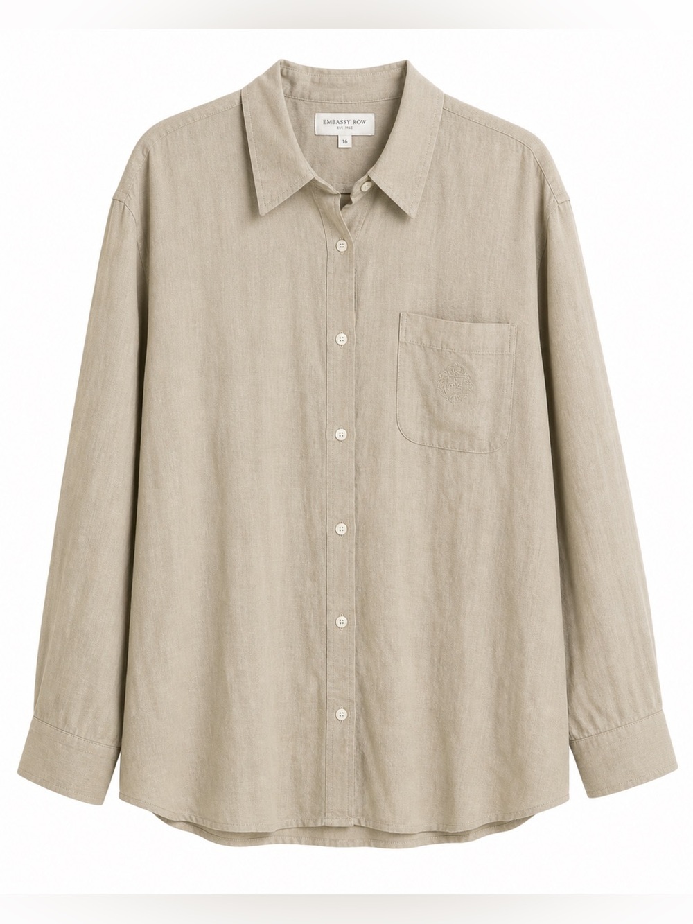 Embassy Row Linen Button Down Shirt Size 16 Beige Oversized Relaxed 100% Linen